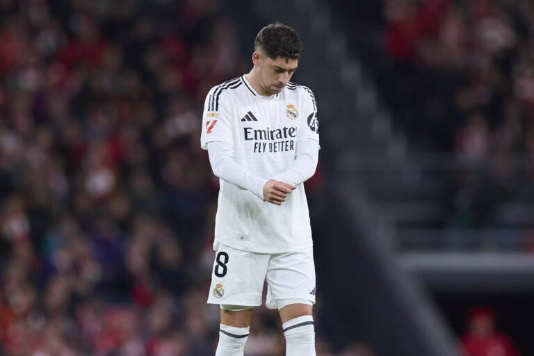 Athletic Club v Real Madrid - LaLiga EA Sports Fede Valverde of Real Madrid CF reacts during the LaLiga EA Sports match between Athletic Club and Real Madrid at San Mames on December 4, 2024, in Bilbao, Spain. Bilbao San Mames Basque Country Spain RL_ATHvRMCF_000035 Copyright: xRicardoxLarreinax
2024.12.04 Bilbao
pilka nozna liga hiszpanska
Athletic Club - Real Madrid
Foto IMAGO/PressFocus

!!! POLAND ONLY !!!