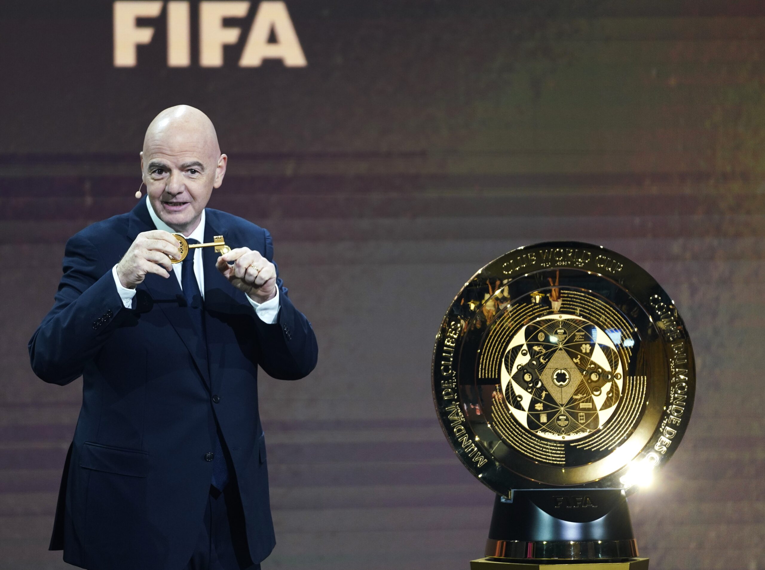 (241206) -- MIAMI, Dec. 6, 2024 (Xinhua) -- FIFA President Gianni Infantino reacts during the draw ceremony for the FIFA Club World Cup 2025 in Miami, the United States, on Dec. 5, 2024. (Xinhua/Wu Xiaoling)

2024.12.05 Miami
pilka nozna Klubow Mistrzostwa Swiata 2025
Losowanie
Foto Wu Xiaoling/Xinhua/PressFocus

!!! POLAND ONLY !!!