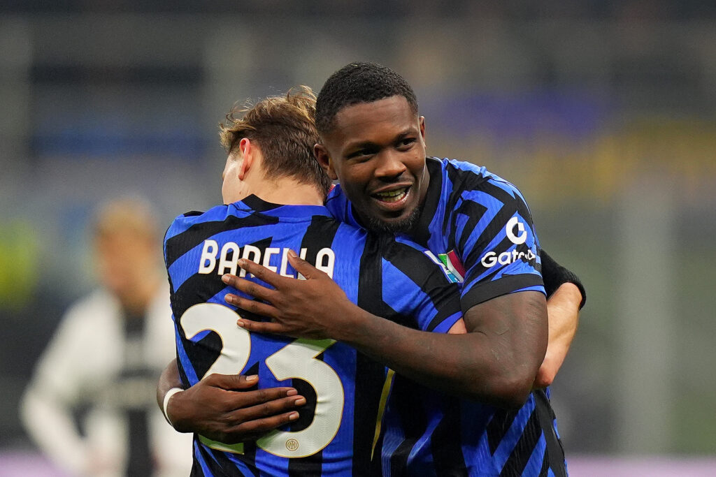 Inter Milan&#039;s Marcus Thuram  , Inter MilanÕs Nicolo Barella   celebrate after scoring  3-0  during  the Serie A soccer match between Inter and Parma  at San Siro  Stadium in Milan  , North Italy - Friday  , December  06  , 2024. Sport - Soccer . (Photo by Spada/Lapresse) (Photo by Spada/LaPresse/Sipa USA)
2024.12.06 Mediolan
pilka nozna Liga Wloska
Inter Mediolan - Parma Calcio
Foto Spada/LaPresse/SIPA USA/PressFocus

!!! POLAND ONLY !!!