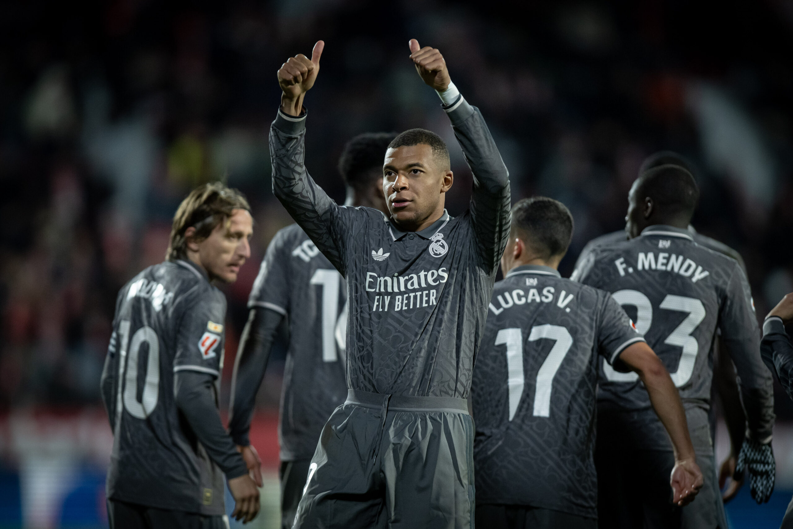 Killian Mbapp (Real Madrid CF) celebrates after scoring his team&#039;s goal with team mates during a La Liga EA Sports match between Girona FC and Real Madrid at Estadi Municipal de Montilivi in Girona, Girona, Spain, on December 07 2024. Photo by Felipe Mondino / Sipa USA
2024.12.07 Girona
pilka nozna liga hiszpanska
Girona FC - Real Madryt
Foto Felipe Mondino/SIPA USA/PressFocus

!!! POLAND ONLY !!!