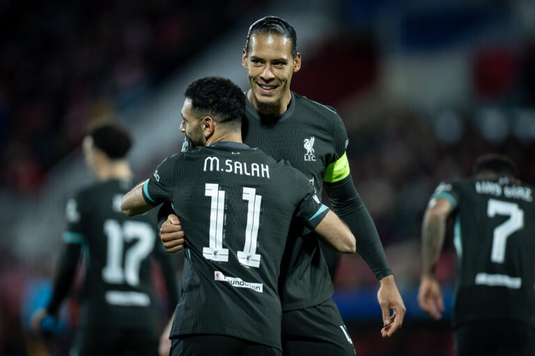 Mohamed Salah (Liverpool FC) and Virgil Van Dijk (Liverpool FC) celebrates during a UEFA Champions League match between Girona FC and Liverpool FC at Estadi Municipal de Montilivi in Girona, Girona, Spain, on December 10 2024. Photo by Felipe Mondino / Sipa USA
2024.12.10 Girona
pilka nozna liga mistrzow
Girona FC - Liverpool FC
Foto @FELIPE MONDINO/SIPA USA/PressFocus

!!! POLAND ONLY !!!