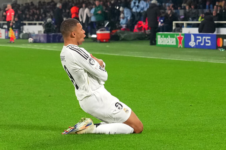 Real Madrid&#039;s Kylian Mbappe .celebrates after scoring 0-1  during the Uefa Champions League soccer match between Atalanta BC and Real Madrid at Gewiss Stadium in Bergamo, north Italy - Tuesday , December 10 , 2024. Sport - Soccer . (Photo by Spada/LaPresse) (Photo by Spada/LaPresse/Sipa USA)
2024.12.10 Bergamo
pilka nozna liga mistrzow
Atalanta BC - Real Madryt
Foto Spada/LaPresse/SIPA USA/PressFocus

!!! POLAND ONLY !!!