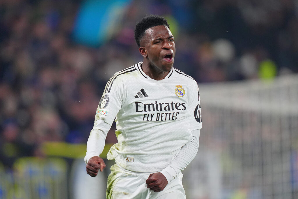 Real MadridÕs Vinicius Junior celebrates after scoring  1-2  during the Uefa Champions League soccer match between Atalanta and Real Madrid  a at the Gewiss Stadium in Bergamo, north Italy - Tuesday , December  10  , 2024. Sport - Soccer . (Photo by Spada/LaPresse) (Photo by Spada/LaPresse/Sipa USA)
2024.12.10 Bergamo
pilka nozna liga mistrzow
Atalanta - Real Madryt
Foto LaPresse/SIPA USA/PressFocus

!!! POLAND ONLY !!!