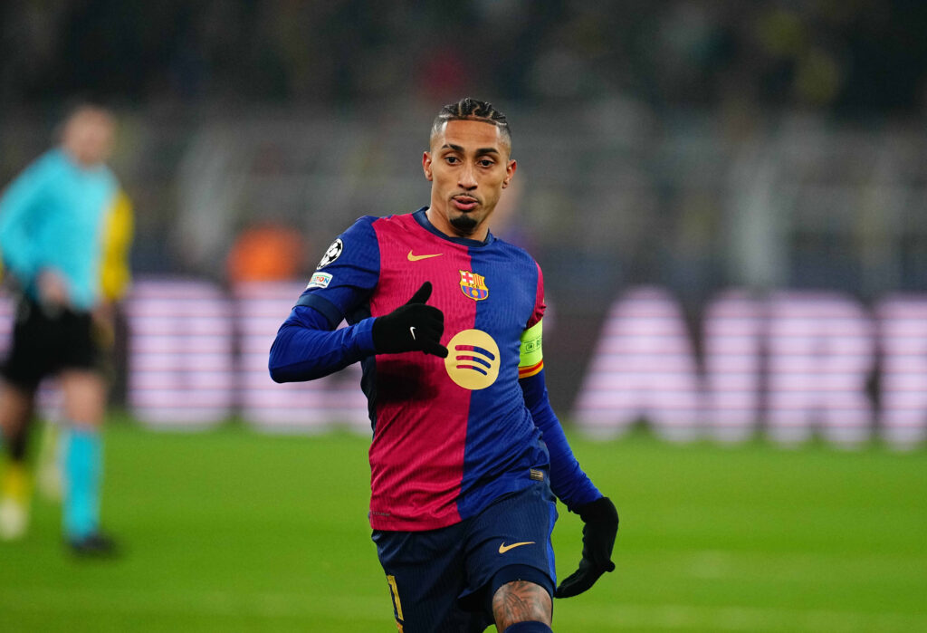 December 11 2024: Raphinha of FC Barcelona  looks on during a Champions League Round 6 game, BvB Dortmund v FC Barcelona, at Signal Luna Park, Dortmund, Germany. Ulrik Pedersen/CSM/Sipa USA (Credit Image: © Ulrik Pedersen/Cal Sport Media/Sipa USA)
2024.12.11 Dortmund
pilka nozna liga mistrzow
Borussia Dortmund - FC Barcelona
Foto Ulrik Pedersen/Cal Sport Media/SIPA USA/PressFocus

!!! POLAND ONLY !!!