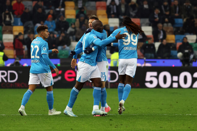 NapoliÕs Romelu Lukaku celebrates after scoring the 1-1 goal for his team during the Serie A soccer match between Udinese and Napoli at the Bluenergy Stadium in Udine, north east Italy - Saturday, December 14,2024 sport - soccer (Photo by Andrea Bressanutti/Lapresse) (Photo by Andrea Bressanutti/LaPresse/Sipa USA)
2024.12.14 Udine
pilka nozna Liga Wloska
Udinese Calcio - SSC Napoli
Foto Andrea Bressanutti/LaPresse/SIPA USA/PressFocus

!!! POLAND ONLY !!!