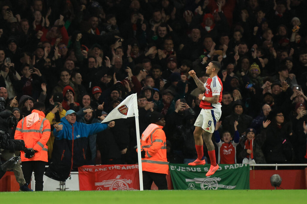 Arsenal v Crystal Palace EFL Cup 18/12/2024. Quarter Final Arsenal forward Gabriel Jesus 9 celebrates the winning goal during the EFL Cup quarter final match between Arsenal and Crystal Palace at the Emirates Stadium, London, England on 18 December 2024. London Emirates Stadium Greater London England Editorial use only DataCo restrictions apply See www.football-dataco.com , Copyright: xSimonxRoex PSI-21103-0104
2024.12.18 Londyn
pilka nozna puchar ligi angielskiej
Arsenal Londyn - Crystal Palace
Foto IMAGO/PressFocus

!!! POLAND ONLY !!!