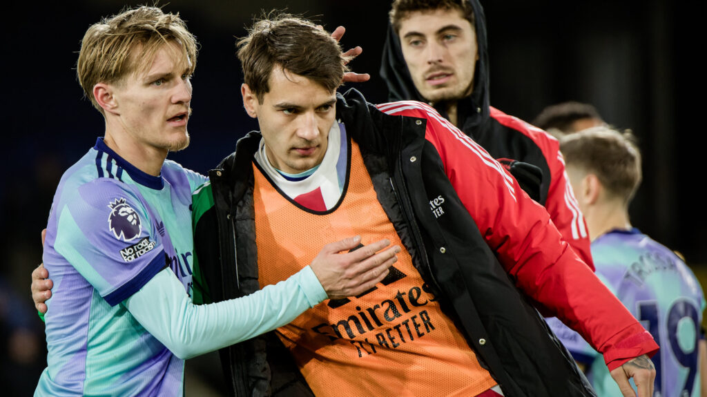 London, England, December 21 2024: Martin Odegaard (8 Arsenal) and Jakub Kiwior (15 Arsenal) after the Premier League game between Crystal Palace and Arsenal at Selhurst Park in London, England.  (Pedro Porru/SPP) (Photo by Pedro Porru/SPP/Sipa USA)
2024.12.21 London
pilka nozna liga angielska
Crystal Palace - Arsenal
Foto Pedro Porru/SPP/SIPA USA/PressFocus

!!! POLAND ONLY !!!