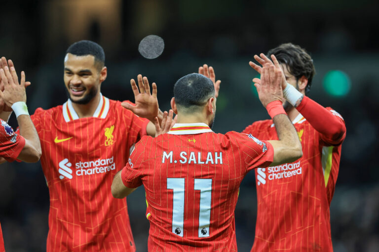 Tottenham Hotspur v Liverpool Premier League 22/12/2024. GOAL CELEBRATION Liverpool Forward Mohamed Salah 11 makes it 1-5 during the Premier League match between Tottenham Hotspur and Liverpool at Tottenham Hotspur Stadium, London, United Kingdom on 22 December 2024. Editorial use only DataCo restrictions apply See www.football-dataco.com , Copyright: xChrisxFoxwellx PSI-21118-0066
2024.12.22 Londyn
pilka nozna liga angielska
Tottenham Hotspur - Liverpool FC
Foto IMAGO/PressFocus

!!! POLAND ONLY !!!