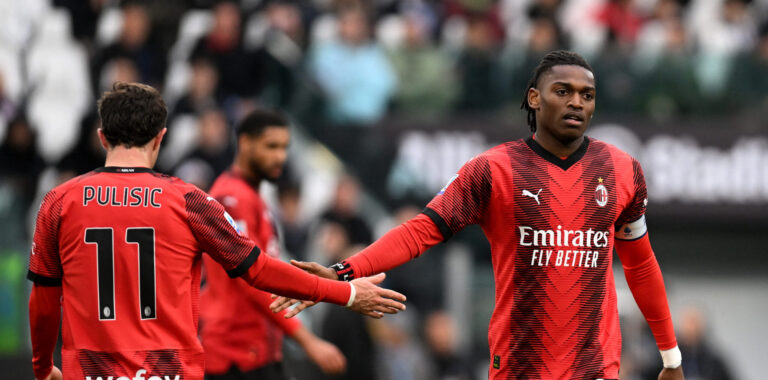 Soccer Football - Serie A - Juventus v AC Milan - Allianz Stadium, Turin, Italy - April 27, 2024 AC Milan&#039;s Rafael Leao and Christian Pulisic,Image: 868407824, License: Rights-managed, Restrictions: , Model Release: no, Credit line: Daniele Mascolo / Reuters / Forum