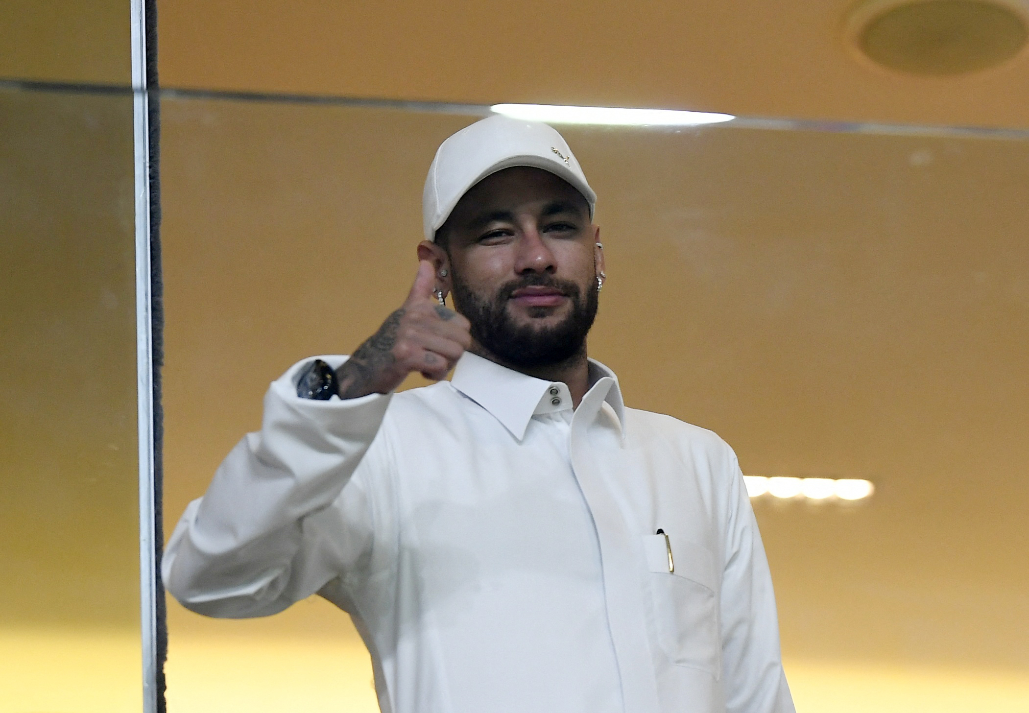 Soccer Football - Saudi Pro League - Al Hilal v Al Taawoun - Kingdom Arena, Riyadh, Saudi Arabia - October 26, 2024 Al Hilal&#039;s Neymar poses for a picture in the stands during the match,Image: 926711569, License: Rights-managed, Restrictions: , Model Release: no, Credit line: Stringer / Reuters / Forum