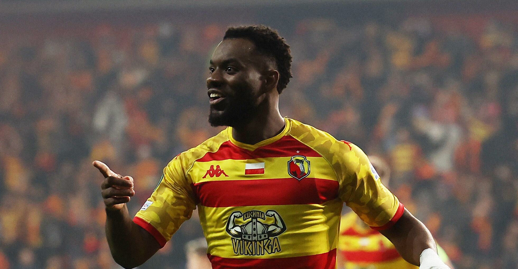 Soccer Football - Europa Conference League - Jagiellonia v Molde - Bialystok City Stadium, Bialystok, Poland - November 7, 2024 Jagiellonia&#039;s Afimico Pululu celebrates scoring their first goal,Image: 931639731, License: Rights-managed, Restrictions: , Model Release: no, Credit line: Kacper Pempel / Reuters / Forum