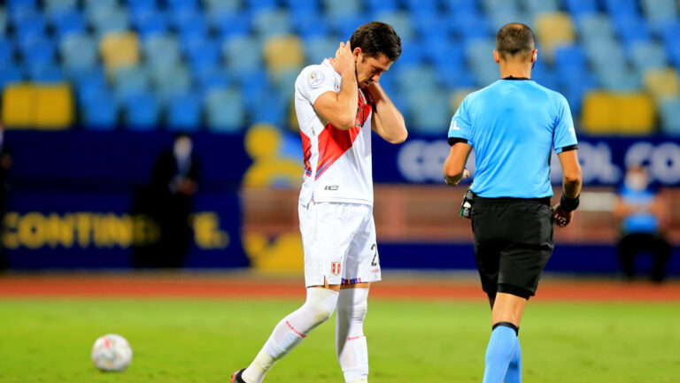 GOIANIA, BRAZIL - JULY 02:  Santiago Ormeno of Peru disappointed after missing his Penalty Kick in the shootout ,during the Quarterfinal match between Peru and Paraguay as part of Conmebol Copa America Brazil 2021 at Estadio Olimpico on July 2, 2021 in Goiania, Brazil. (MB Media)

02.07.2021 Goiania
Pilka Nozna Copa America
Peru - Paragwaj
Foto MB Media  / PressFocus 
POLAND ONLY!!