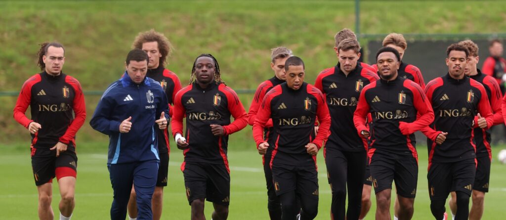 Belgium&#039;s players pictured at the start of a training session of the Belgian national soccer team Red Devils, at the Royal Belgian Football Association&#039;s training center, in Tubize, Wednesday 09 October 2024. The Red Devils are playing against Italy on Thursday, for the UEFA Nations League 2025. BELGA PHOTO VIRGINIE LEFOUR (Photo by VIRGINIE LEFOUR/Belga/Sipa USA)
2024.10.09 Tubize
pilka nozna liga narodow, reprezentacja Belgii
Trening reprezentacji Belgii
Foto Belga/SIPA USA/PressFocus

!!! POLAND ONLY !!!