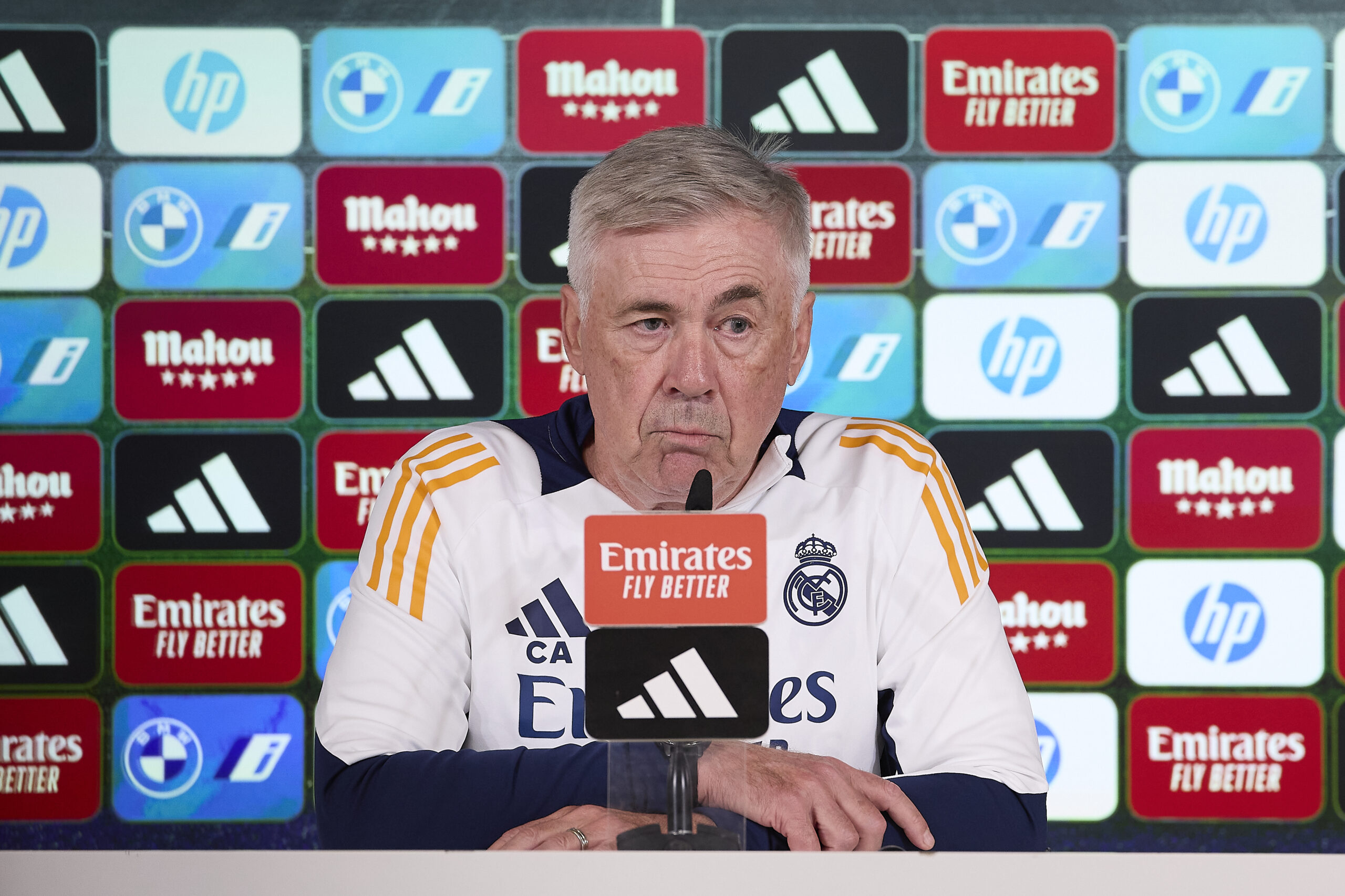 Carlo Ancelotti, the head coach of Real Madrid CF, attends a press conference on the eve of the La Liga EA Sports week 11 football match between Real Madrid CF and FC Barcelona at Ciudad Real Madrid. (Photo by Federico Titone / SOPA Images/Sipa USA)
2024.10.25 Madrid
pilka nozna liga hiszpanska
Trening Realu Madryt
Foto Federico Titone / SOPA Images/SIPA USA/PressFocus

!!! POLAND ONLY !!!