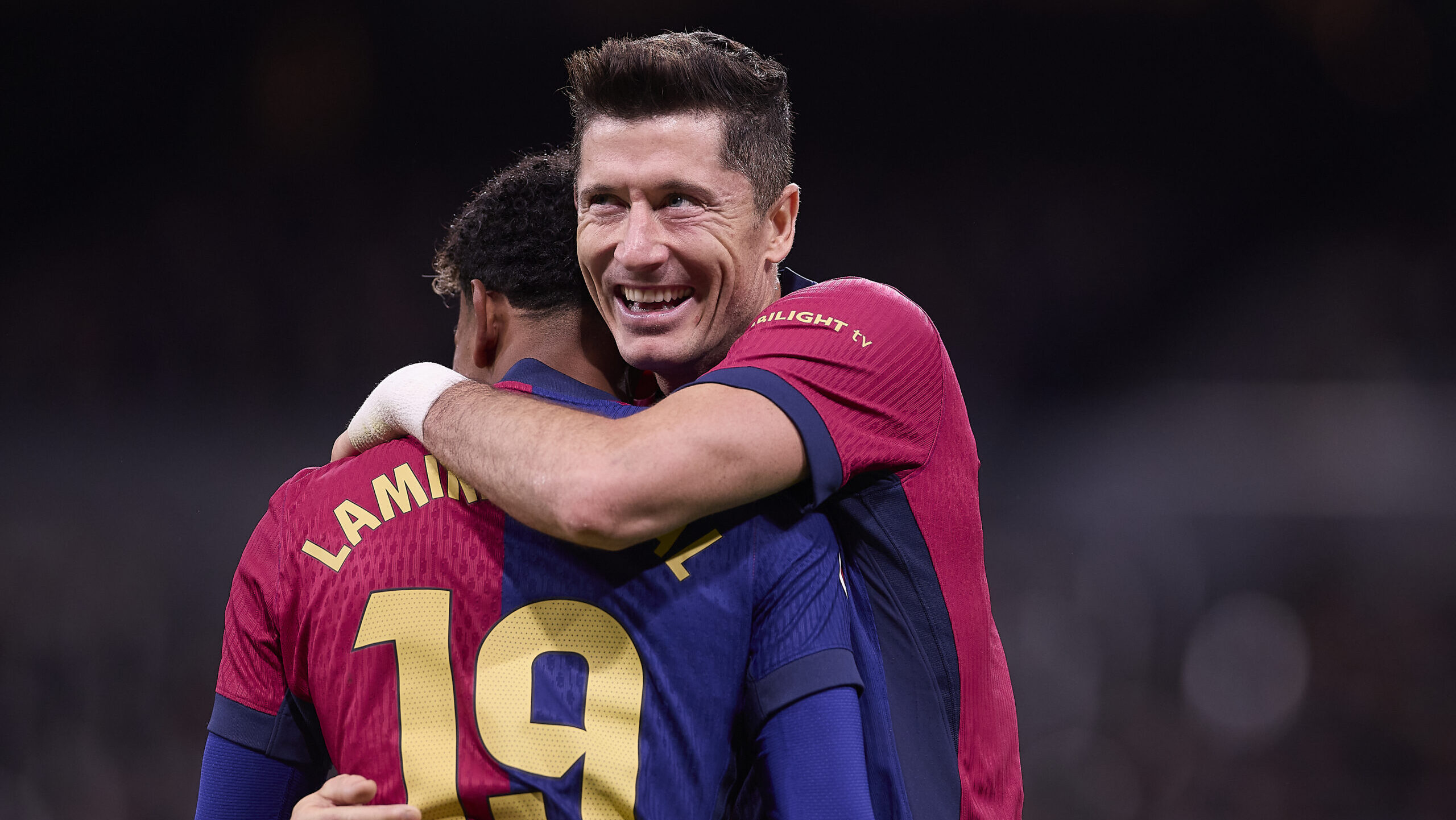 Lamine Yamal (L) of FC Barcelona and Robert Lewandowski (R) of FC Barcelona celebrate a goal during the 2024/2025 La Liga EA Sports week 11 football match between Real Madrid CF and FC Barcelona at Santiago Bernabeu stadium. Final score: Real Madrid CF 0 : 4 FC Barcelona (Photo by Federico Titone / SOPA Images/Sipa USA)
2024.10.26 Madryt
pilka nozna liga hiszpanska
Real Madryt - FC Barcelona
Foto Federico Titone/SOPA Images/SIPA USA/PressFocus

!!! POLAND ONLY !!!