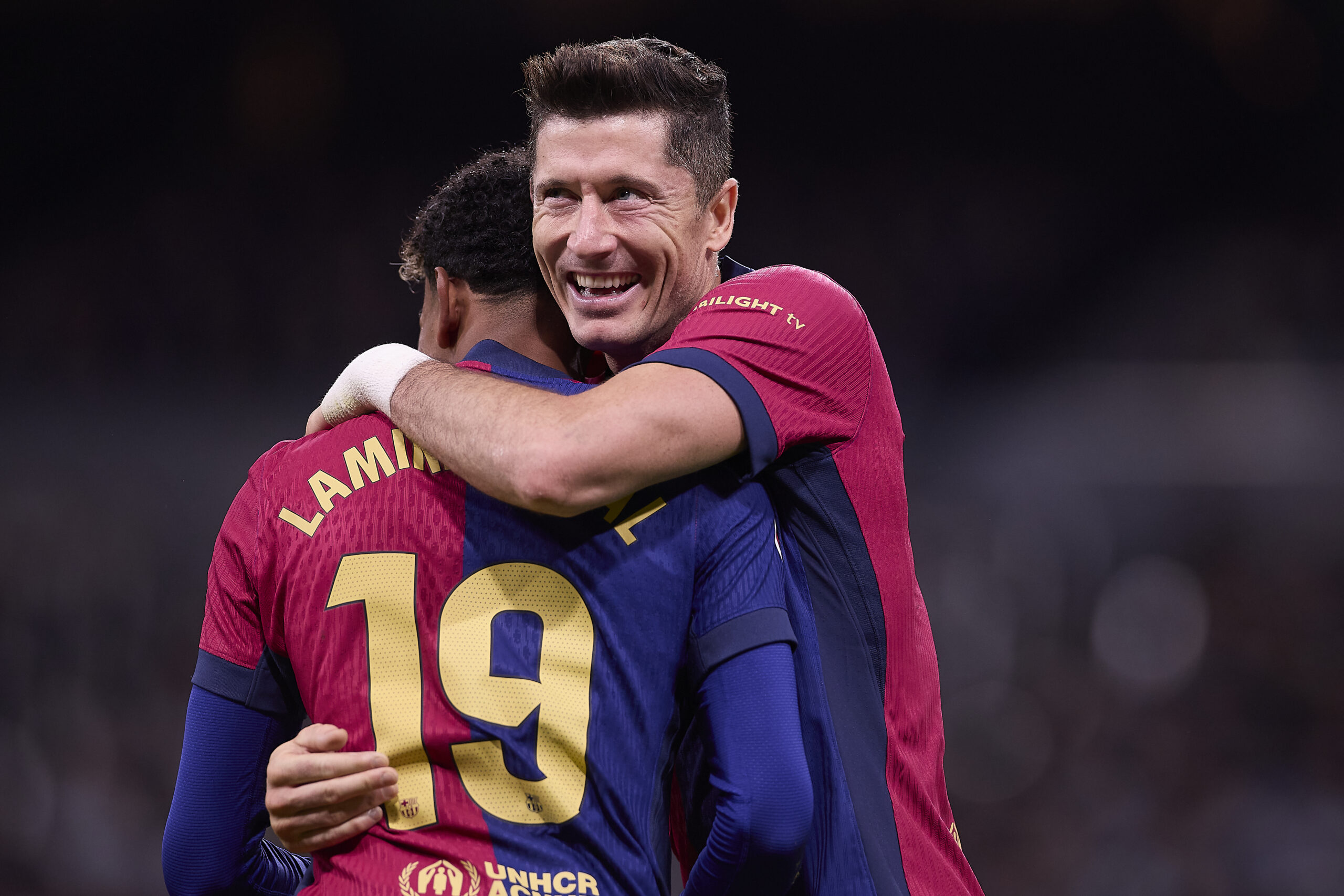 Lamine Yamal (L) of FC Barcelona and Robert Lewandowski (R) of FC Barcelona celebrate a goal during the 2024/2025 La Liga EA Sports week 11 football match between Real Madrid CF and FC Barcelona at Santiago Bernabeu stadium. Final score: Real Madrid CF 0 : 4 FC Barcelona (Photo by Federico Titone / SOPA Images/Sipa USA)
2024.10.26 Madryt
pilka nozna liga hiszpanska
Real Madryt - FC Barcelona
Foto Federico Titone/SOPA Images/SIPA USA/PressFocus

!!! POLAND ONLY !!!