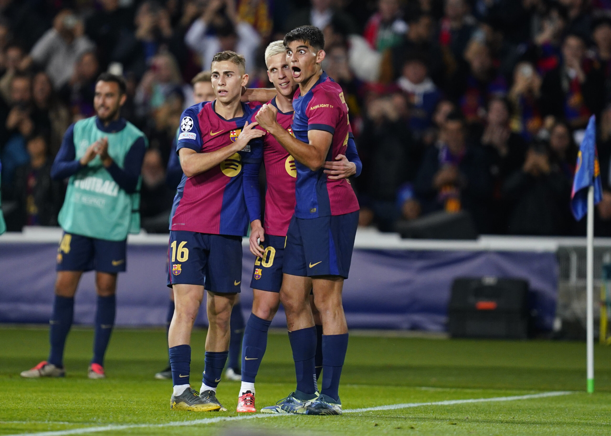 Dani Olmo of FC Barcelona celebrates the 2-0 during the UEFA Champions League match, date 5 between FC Barcelona and Stade Brestois played at Lluis Companys Stadium on November 26, 2024 in Barcelona, Spain. (Photo by Sergio Ruiz / Imago)  (Photo by pressinphoto/Sipa USA)
2024.11.26 Barcelona
pilka nozna liga mistrzow
FC Barcelona - Stade Brestois
Foto Sergio Ruiz/Imago/PRESSINPHOTO/SIPA USA/PressFocus

!!! POLAND ONLY !!!