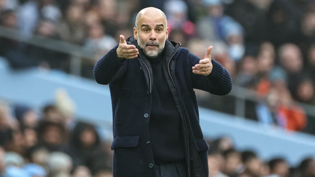 Pep Guardiola manager of Manchester City reacts in the technical area during the Premier League match Manchester City vs Everton at Etihad Stadium, Manchester, United Kingdom, 26th December 2024

(Photo by Mark Cosgrove/News Images) in Manchester, United Kingdom on 12/26/2024. (Photo by Mark Cosgrove/News Images/Sipa USA)
2024.12.26 Manchester
pilka nozna liga angielska
Manchester City - Everton
Foto News Images/SIPA USA/PressFocus

!!! POLAND ONLY !!!