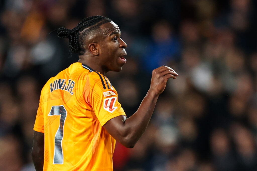 Valencia, Spain, January 3rd 2024: Vinicius Junior (7 Real Madrid CF) gestures during the La Liga EA Sports football match between Valencia CF and Real Madrid CF at the Estadio Mestalla in Valencia, Spain  (Judit Cartiel / SPP) (Photo by Judit Cartiel / SPP/Sipa USA)
2025.01.03 Walencja
pilka nozna , liga hiszpanska
Valencia CF - Real Madryt
Foto Judit Cartiel/SPP/SIPA USA/PressFocus

!!! POLAND ONLY !!!