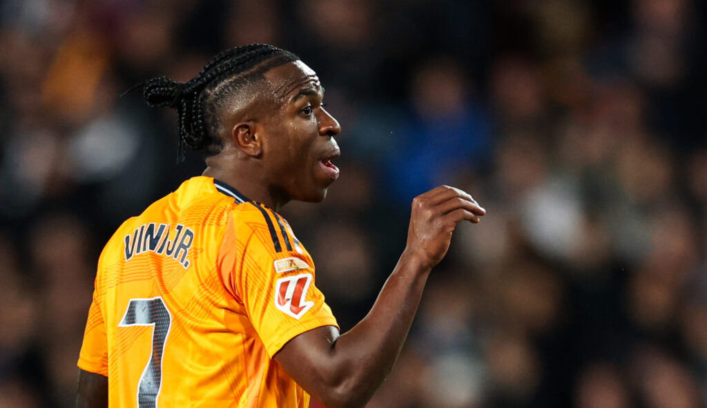 Valencia, Spain, January 3rd 2024: Vinicius Junior (7 Real Madrid CF) gestures during the La Liga EA Sports football match between Valencia CF and Real Madrid CF at the Estadio Mestalla in Valencia, Spain  (Judit Cartiel / SPP) (Photo by Judit Cartiel / SPP/Sipa USA)
2025.01.03 Walencja
pilka nozna , liga hiszpanska
Valencia CF - Real Madryt
Foto Judit Cartiel/SPP/SIPA USA/PressFocus

!!! POLAND ONLY !!!