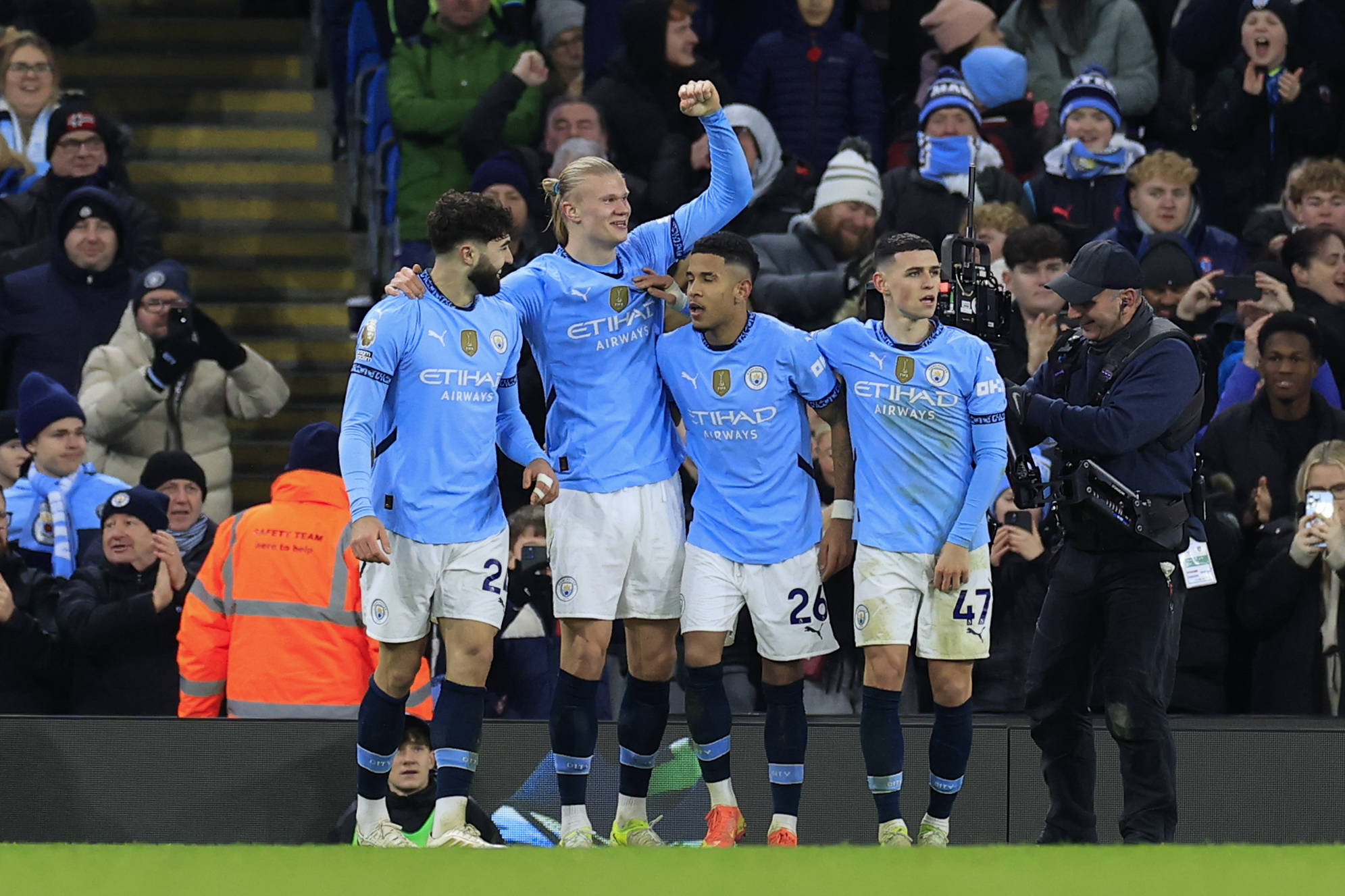 Manchester City v West Ham United Premier League 04/01/2025. Erling Haaland 9 of Manchester City celebrates scoring to make it 3-0 during the Premier League match between Manchester City and West Ham United at the Etihad Stadium, Manchester, England on 4 January 2025. Manchester Etihad Stadium Manchester England Editorial use only DataCo restrictions apply See www.football-dataco.com , Copyright: xConorxMolloyx PSI-21190-0042
2025.01.04 Manchester
pilka nozna liga angielska
Manchester City - West Ham United
Foto IMAGO/PressFocus

!!! POLAND ONLY !!!