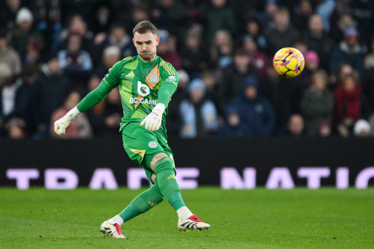 Jakub Stolarczyk of Leicester City clears up field during the Premier League match Aston Villa vs Leicester City at Villa Park, Birmingham, United Kingdom, 4th January 2025

(Photo by Craig Thomas/News Images) in ,  on 1/4/2025. (Photo by Craig Thomas/News Images/Sipa USA)
2025.01.04 
pilka nozna liga angielska
Aston Villa - Leicester City
Foto Craig Thomas/News Images/SIPA USA/PressFocus

!!! POLAND ONLY !!!