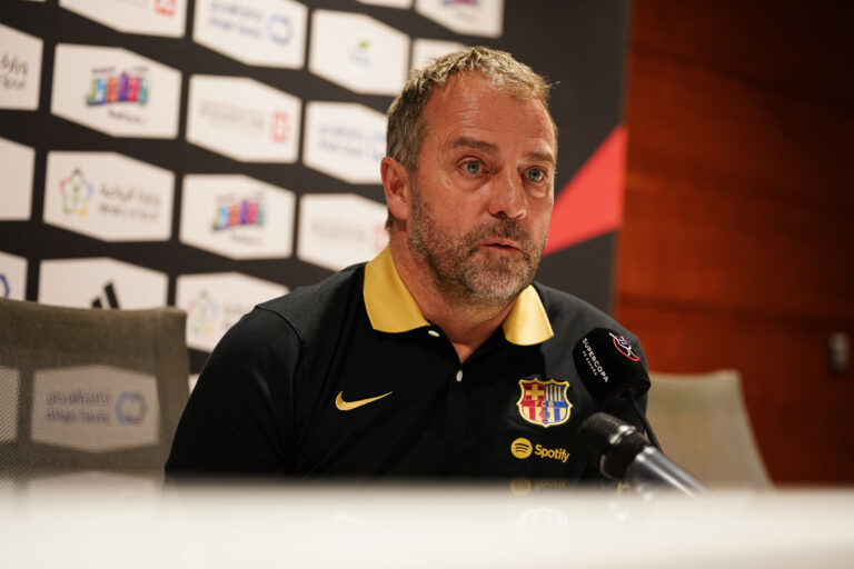 FC Barcelona coach Hansi Flick makes speeches during a press conference ahead of the Spanish Super Cup semi-final match between Barcelona and Athletic Bilbao at King Abdullah Sports City. (Photo by Ismael Adnan / SOPA Images/Sipa USA)
2025.01.07 Jeddah
pilka nozna Superpuchar Hiszpanii
Konferencja prasowa FC Barcelona
Foto Ismael Adnan/SOPA Images/SIPA USA/PressFocus

!!! POLAND ONLY !!!