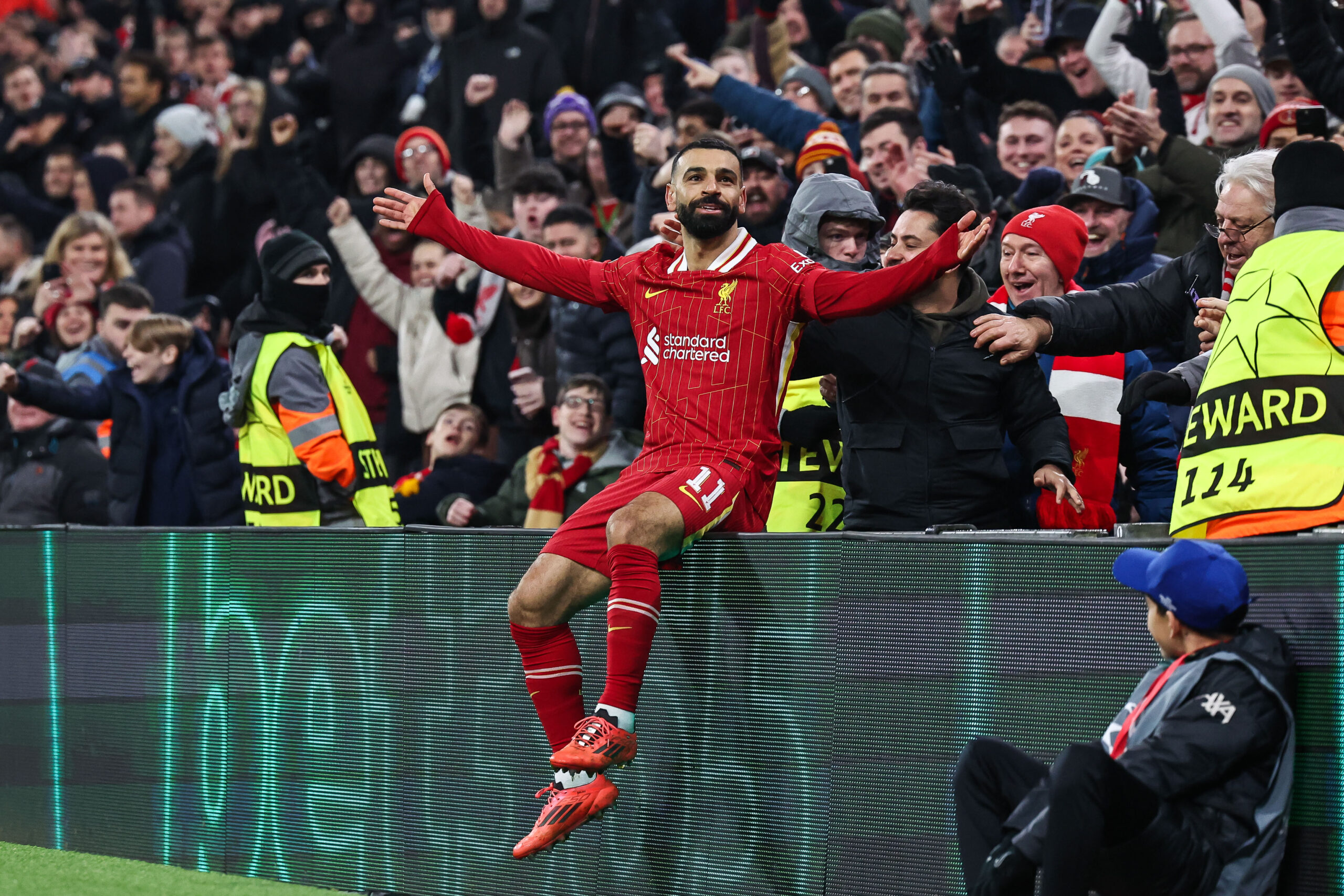 Mohamed Salah of Liverpool celebrates his goal to make it  1-0 during the UEFA Champions League - League Stage Liverpool v Lille at Anfield, Liverpool, United Kingdom, 21st January 2025

(Photo by Mark Cosgrove/News Images) in ,  on 1/21/2025. (Photo by Mark Cosgrove/News Images/Sipa USA)
2025.01.21 Liverpool
pilka nozna Liga Mistrzow
FC Liverpool - Lille OSC
Foto Mark Cosgrove/News Images/SIPA USA/PressFocus

!!! POLAND ONLY !!!