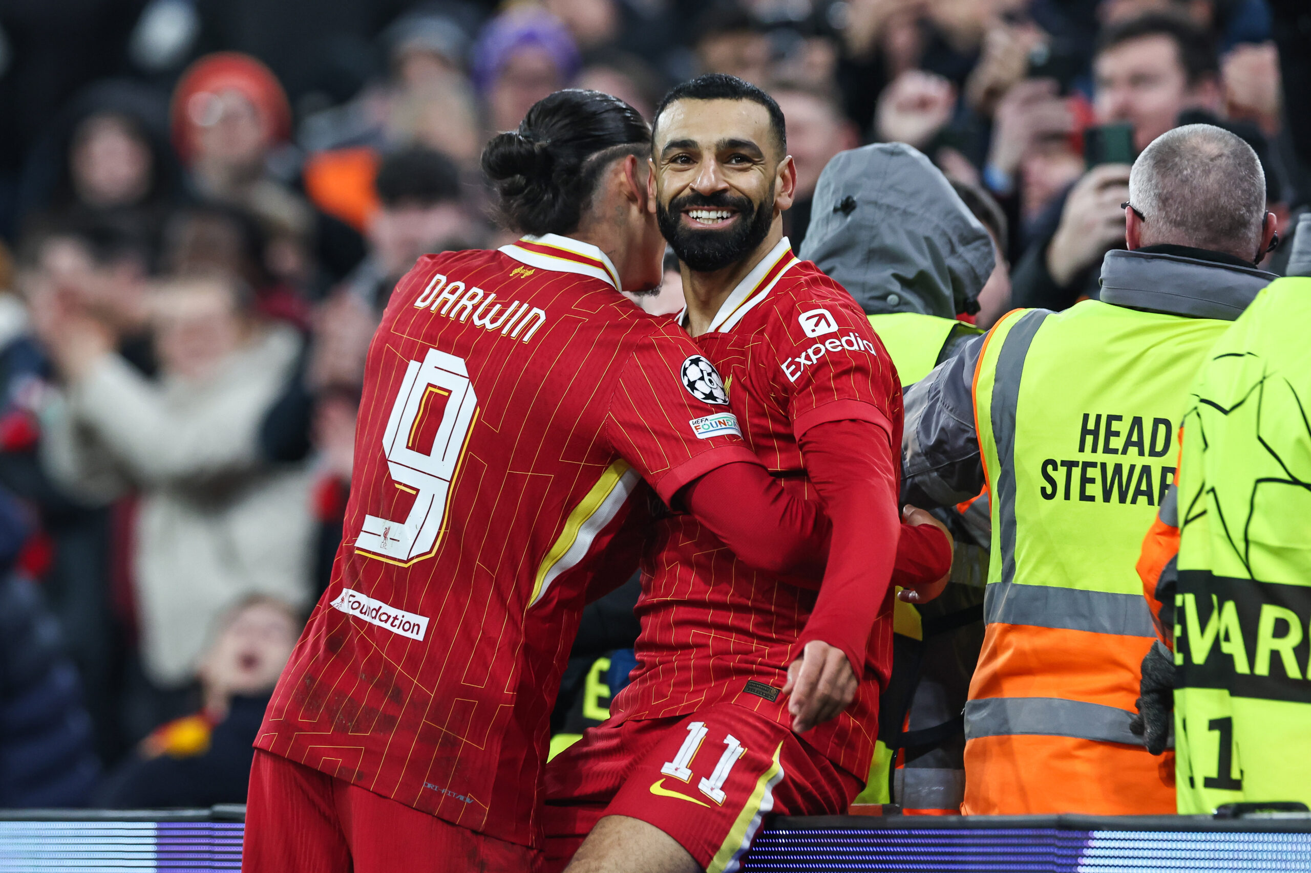 Mohamed Salah of Liverpool celebrates his goal to make it  1-0 during the UEFA Champions League - League Stage Liverpool v Lille at Anfield, Liverpool, United Kingdom, 21st January 2025

(Photo by Mark Cosgrove/News Images) in ,  on 1/21/2025. (Photo by Mark Cosgrove/News Images/Sipa USA)
2025.01.21 Liverpool
pilka nozna Liga Mistrzow
FC Liverpool - Lille OSC
Foto Mark Cosgrove/News Images/SIPA USA/PressFocus

!!! POLAND ONLY !!!