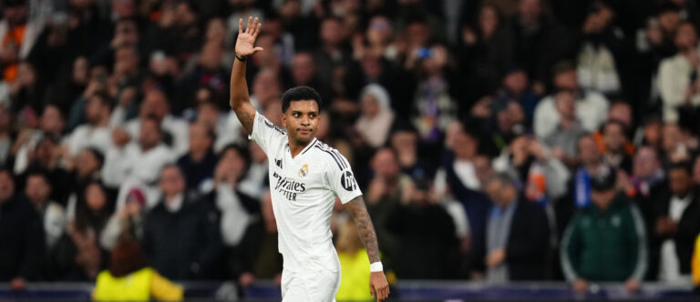 Rodrygo Goes of Real Madrid celebrates the 2-0 during the UEFA Champions League match between Real Madrid and Red Bull Salzburg FC played at Santiago Bernabeu Stadium on January 22, 2025 in Madrid, Spain. (Photo by Bagu Blanco / PRESSINPHOTO)
2025.01.22 Madryt
pilka nozna liga mistrzow
Real Madryt - FC Salzburg
Foto Bagu Blanco/PRESSINPHOTO/SIPA USA/PressFocus

!!! POLAND ONLY !!!