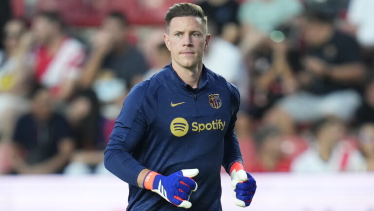 Ter Stegen of FC Barcelona during the La Liga EA Sports match between Rayo Vallecano and FC Barcelona played at Vallecas Stadium on August 27, 2024 in Madrid, Spain. (Photo by Cesar Cebolla / PRESSINPHOTO)
2024.08.27 Madryt
pilka nozna liga hiszpanska 
Rayo Vallecano - FC Barcelona
Foto Cesar Cebolla/pressinphoto/SIPA USA/PressFocus

!!! POLAND ONLY !!!