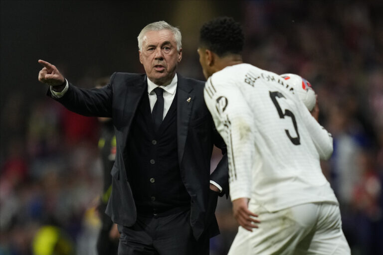Real Madrid CF head coach Carlo Ancelotti and Jude Bellingham of Real Madrid CF during the La Liga EA Sports match between Atletico de Madrid and Real Madrid CF played at Civitas Metropolitano Stadium on September 29, 2024 in Madrid, Spain. (Photo by Juan Perez / PRESSINPHOTO)
2024.09.29 Madryt
pilka nozna Liga Hiszpanska
Atletico Madryt - Real Madryt
Foto Juan Perez/pressinphoto/SIPA USA/PressFocus

!!! POLAND ONLY !!!