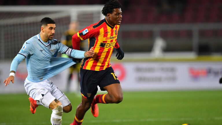 Lecce&#039;s defensive winger Patrick Dorgu (13 US Lecce) and Lazio&#039;s left wing Mattia Zaccagni (10 SS Lazio) in action during the Serie A Enilive soccer match between US Lecce and SS Lazio at the Via del Mare Stadium in Lecce, Italy, Saturday, December 21, 2024. (Credit Image: © Giovanni Evangelista/LaPresse) (Photo by Giovanni Evangelista/LaPresse/Sipa USA)
2024.12.21 Lecce
pilka nozna Liga Wloska
US Lecce - SS Lazio Rzym
Foto Giovanni Evangelista/LaPresse/SIPA USA/PressFocus

!!! POLAND ONLY !!!