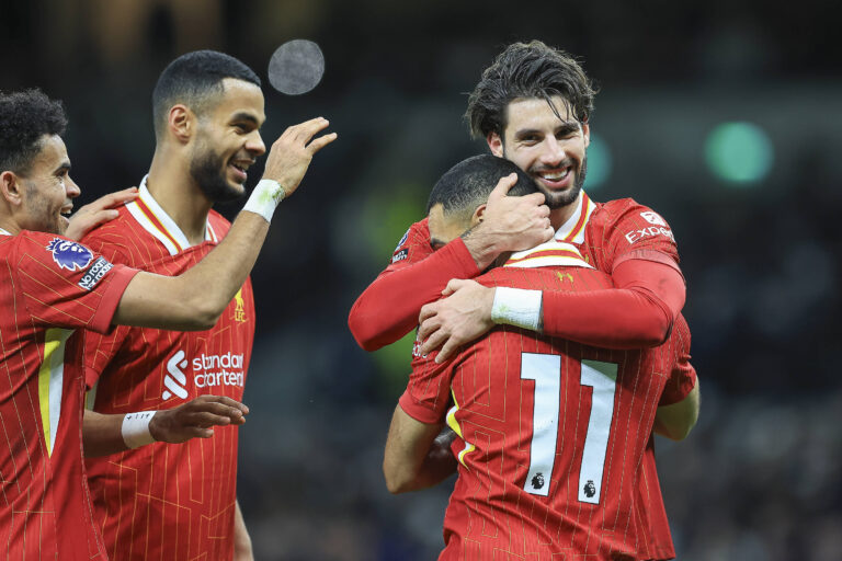 Tottenham Hotspur v Liverpool Premier League 22/12/2024. GOAL CELEBRATION Liverpool Forward Mohamed Salah 11 makes it 1-5 during the Premier League match between Tottenham Hotspur and Liverpool at Tottenham Hotspur Stadium, London, United Kingdom on 22 December 2024. Editorial use only DataCo restrictions apply See www.football-dataco.com , Copyright: xChrisxFoxwellx PSI-21118-0202
2024.12.22 Londyn
pilka nozna liga angielska
Tottenham Hotspur - Liverpool FC
Foto IMAGO/PressFocus

!!! POLAND ONLY !!!