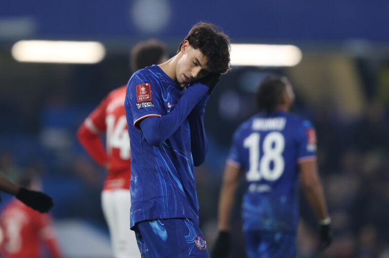LONDON, ENGLAND - JANUARY 11: Joao Felix of Chelsea goal celebration as he pretends to be asleep during the Emirates FA Cup Third Round match between Chelsea and Morecambe at Stamford Bridge on January 11, 2025 in London, England. (Photo by Crystal Pix/MB Media)
2025.01.11 Londyn
pilka nozna Puchar Anglii
Chelsea Londyn - Morecambe
Foto Crystal Pix/MB Media/PressFocus

!!! POLAND ONLY !!!