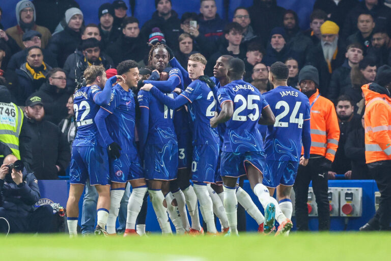 Chelsea v Wolverhampton Wanderers Premier League 20/01/2025. GOAL 3-1. Chelsea midfielder Noni Madueke 11 celebrates with teammates after scoring a goal during the Premier League match between Chelsea and Wolverhampton Wanderers at Stamford Bridge, London, England on 20 January 2025. London Stamford Bridge Greater London England Editorial use only DataCo restrictions apply See www.football-dataco.com , Copyright: xToyinxOshodix PSI-21284-0054
2025.01.20 Londyn
pilka nozna liga angielska
Chelsea - Wolverhampton Wanderers
Foto IMAGO/PressFocus

!!! POLAND ONLY !!!