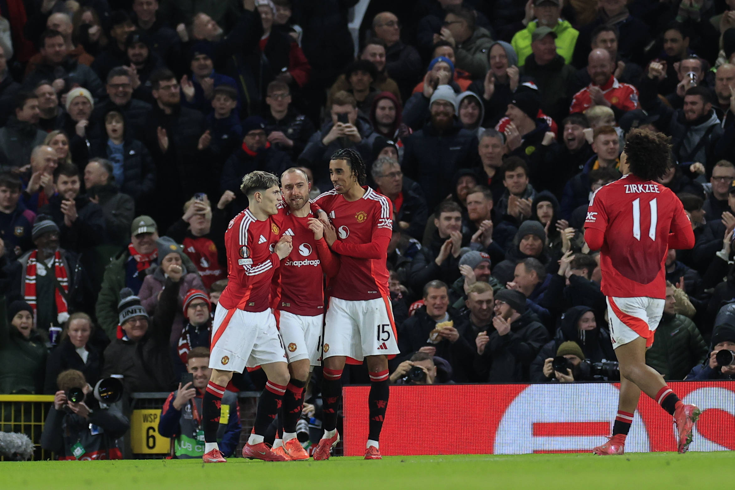 Manchester United, ManU v Rangers Europa League 23/01/2025. Christian Eriksen 14 of Manchester United celebrates scoring from a corner to make it 1-0 during the Europa League match between Manchester United and Rangers at Old Trafford, Manchester, England on 23 January 2025. Manchester Old Trafford Greater Manchester England Editorial use only , Copyright: xConorxMolloyx PSI-21295-0040
2025.01.23 Manchester
pilka nozna liga europy
Manchester United - Rangers
Foto IMAGO/PressFocus

!!! POLAND ONLY !!!