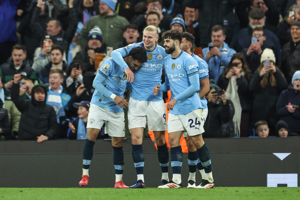 Erling Haaland of Manchester City celebrates his goal to make it 2-1 during the Premier League match Manchester City vs Chelsea at Etihad Stadium, Manchester, United Kingdom, 25th January 2025

(Photo by Mark Cosgrove/News Images) in Manchester, United Kingdom on 1/25/2025. (Photo by Mark Cosgrove/News Images/Sipa USA)
2025.01.25 Manchester
pilka nozna Liga Angielska
Manchester City - Chelsea Londyn
Foto Mark Cosgrove/News Images/SIPA USA/PressFocus

!!! POLAND ONLY !!!