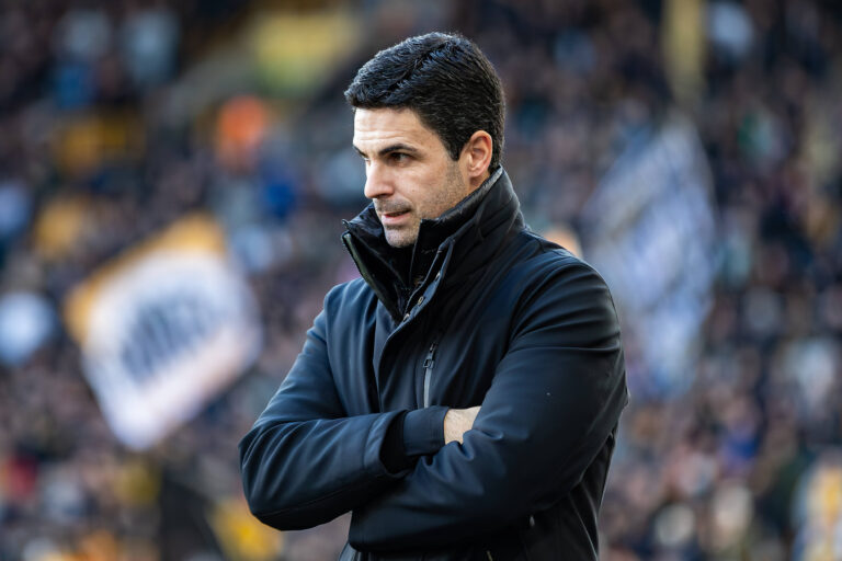 Wolverhampton, England, 25th January 2025. Arsenal manager Mikel Arteta during the Premier League match at Molineux, Wolverhampton. Picture credit should read: Ian Stephen / Sportimage EDITORIAL USE ONLY. No use with unauthorised audio, video, data, fixture lists, club/league logos or live services. Online in-match use limited to 120 images, no video emulation. No use in betting, games or single club/league/player publications. SPI_002_IS_Wolves_Arsenal SPI-3629-0002
2025.01.25 
pilka nozna liga angielska
Premier League sezon 2024/2025
Foto IMAGO/PressFocus

!!! POLAND ONLY !!!
