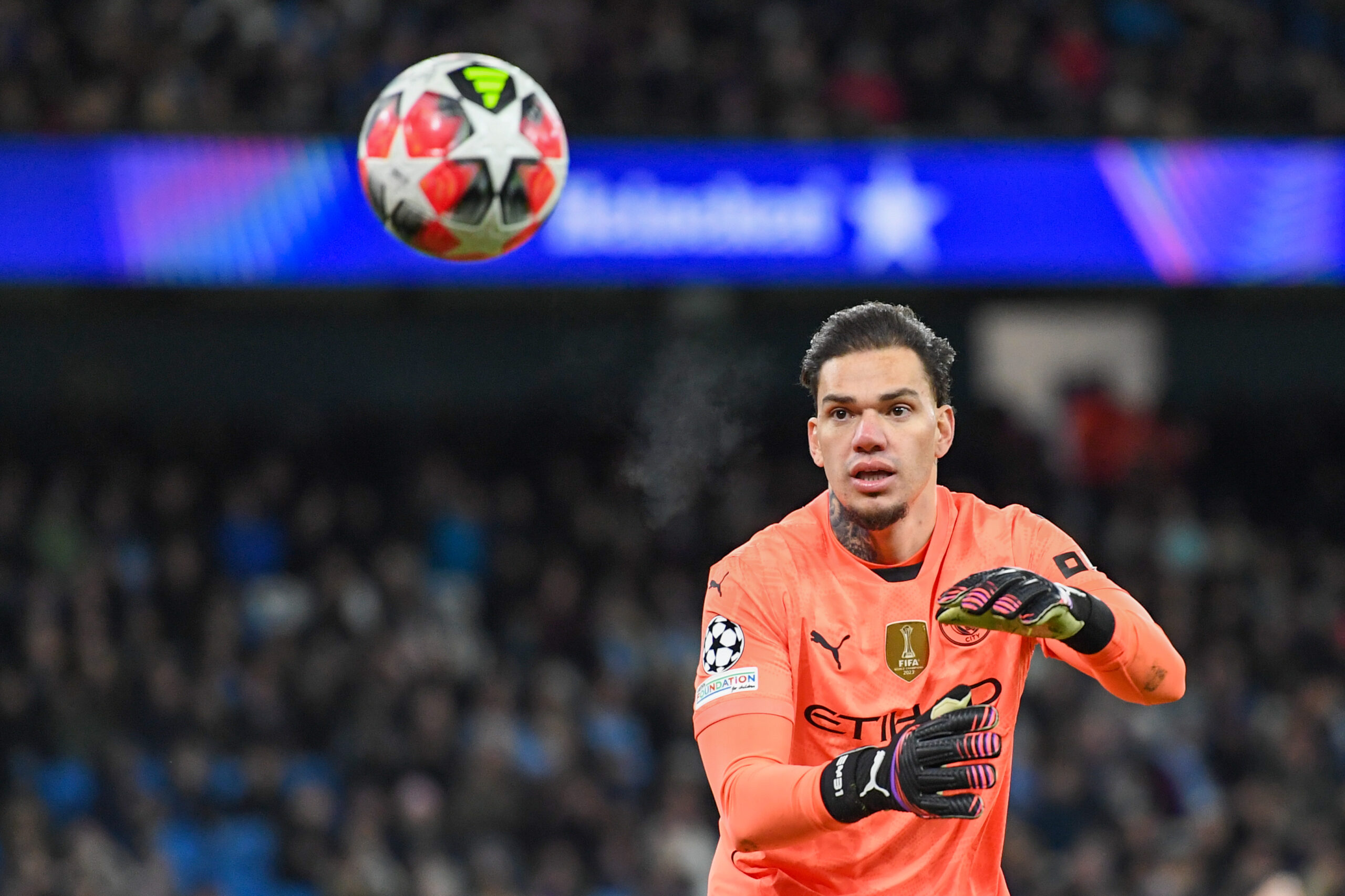 Ederson of Manchester City during the UEFA Champions League match at the Etihad Stadium, Manchester
Picture by Karl Vallantine/Focus Images Ltd 07712 695755
29/01/2025
2025.01.29 Manchester
pilka nozna Liga Mistrzow
Manchester City - Club Brugge
Foto Karl Vallantine/Focus Images/MB Media/PressFocus

!!! POLAND ONLY !!!