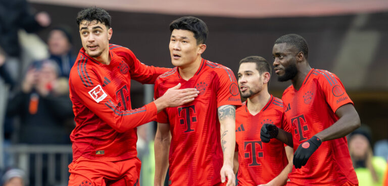 Torjubel zum 2:0, Aleksandar Pavlovic 45 FC Bayern Muenchen, Minjae Kim 3 FC Bayern Muenchen, Raphael Guerreiro 22 FC Bayern Muenchen, Dayot Upamecano 2 FC Bayern Muenchen, FC Bayern Muenchen vs. Holstein Kiel, Fussball, Bundesliga, 20. Spieltag, 01.02.2025 DFB regulations prohibit any use of photographs as image sequences and/or quasi-video Muenchen Bayern Deutschland *** Goal celebration for 2 0, Aleksandar Pavlovic 45 FC Bayern Muenchen , Minjae Kim 3 FC Bayern Muenchen , Raphael Guerreiro 22 FC Bayern Muenchen , Dayot Upamecano 2 FC Bayern Muenchen , FC Bayern Muenchen vs Holstein Kiel, Football, Bundesliga, 20 Matchday, 01 02 2025 DFB regulations prohibit any use of photographs as image sequences and or quasi video Muenchen Bayern Germany Copyright: xkolbert-press/UlrichxGamelx
2025.02.01 Monachium
pilka nozna liga niemiecka
FC Bayern Monachium - Holstein Kiel
Foto IMAGO/PressFocus

!!! POLAND ONLY !!!
