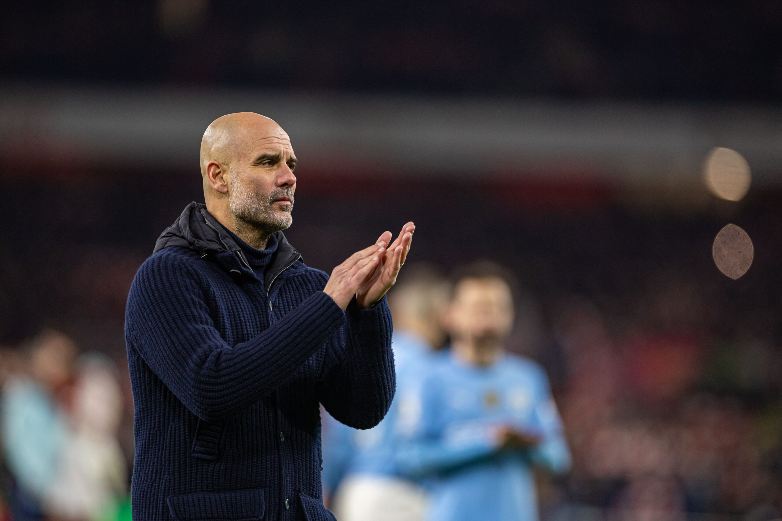(250203) -- LONDON, Feb. 3, 2025 (Xinhua) -- Manchester City&#039;s manager Pep Guardiola applauds supporters after the English Premier League match between Arsenal and Manchester City in London, Britain, on Feb. 2, 2025. (Xinhua)
FOR EDITORIAL USE ONLY. NOT FOR SALE FOR MARKETING OR ADVERTISING CAMPAIGNS. NO USE WITH UNAUTHORIZED AUDIO, VIDEO, DATA, FIXTURE LISTS, CLUB/LEAGUE LOGOS OR &quot;LIVE&quot; SERVICES. ONLINE IN-MATCH USE LIMITED TO 45 IMAGES, NO VIDEO EMULATION. NO USE IN BETTING, GAMES OR SINGLE CLUB/LEAGUE/PLAYER PUBLICATIONS.

2025.02.02 Londyn
pilka nozna liga angielska
Arsenal Londyn - Manchester City
Foto Li Ying/Xinhua/PressFocus

!!! POLAND ONLY !!!