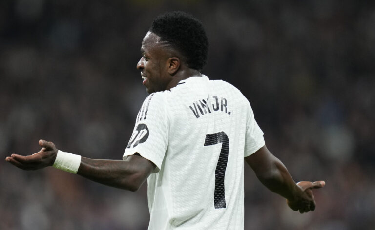 Vinicius Junior of Real Madrid CF during the La Liga EA Sports match between Real Madrid and Atlético de Madrid played at Santiago Bernabeu Stadium on 8 February, 2025 in Madrid, Spain. (Photo by Cesar Cebolla / PRESSINPHOTO)
2025.02.08 Madrid
pilka nozna liga hiszpanska
Real Madryt - Atletico Madryt
Foto pressinphoto/SIPA USA/PressFocus

!!! POLAND ONLY !!!