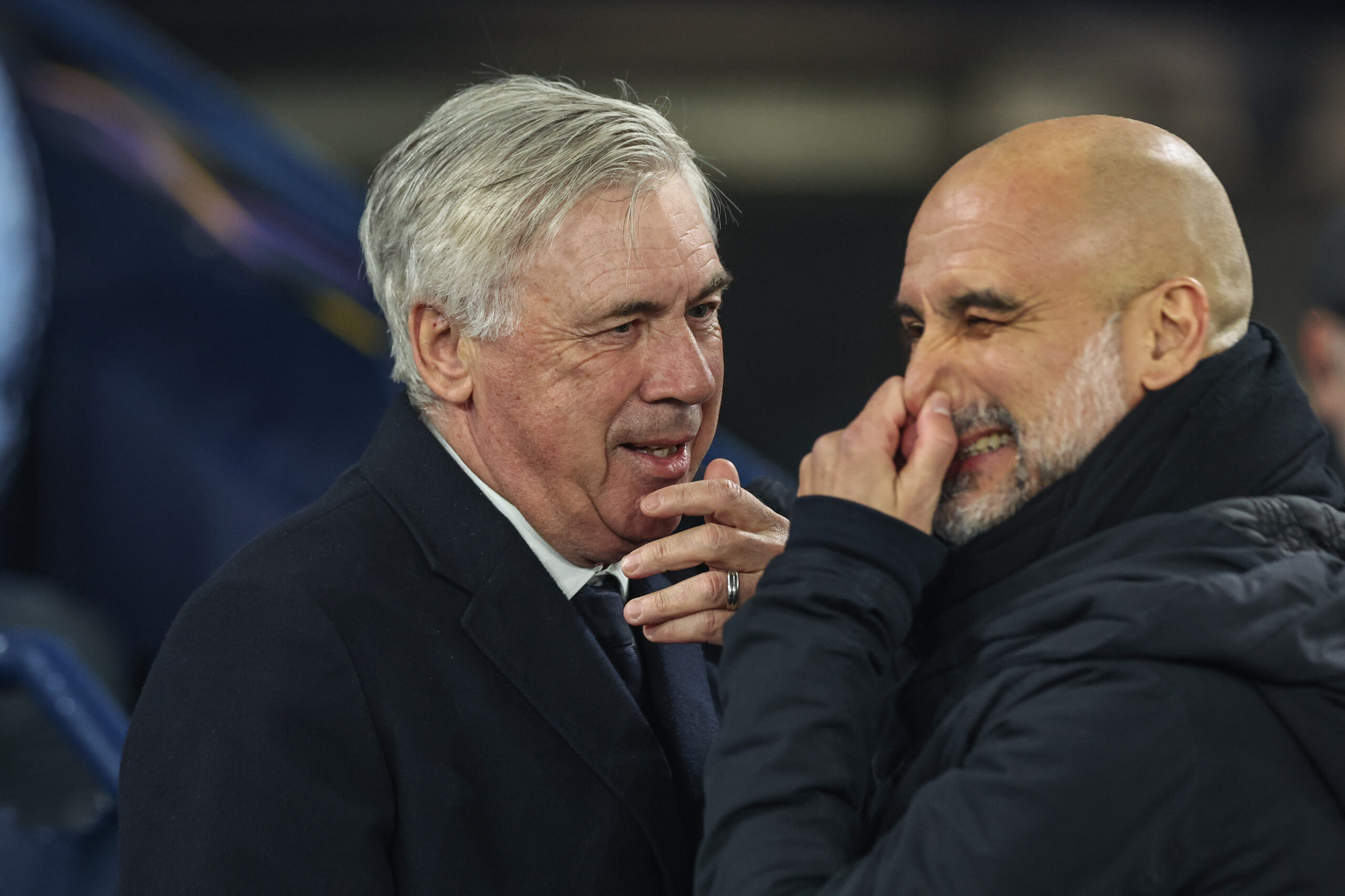Carlo Ancelotti manager of Real Madrid and Pep Guardiola manager of Manchester City during the UEFA Champions League Knockout Round Play-off Manchester City v Real Madrid at Etihad Stadium, Manchester, United Kingdom, 11th February 2025

(Photo by Mark Cosgrove/News Images) in Manchester, United Kingdom on 2/11/2025. (Photo by Mark Cosgrove/News Images/Sipa USA)
2025.02.11 Manchester
pilka nozna Liga Mistrzow
Manchester City - Real Madryt
Foto Mark Cosgrove/News Images/SIPA USA/PressFocus

!!! POLAND ONLY !!!
