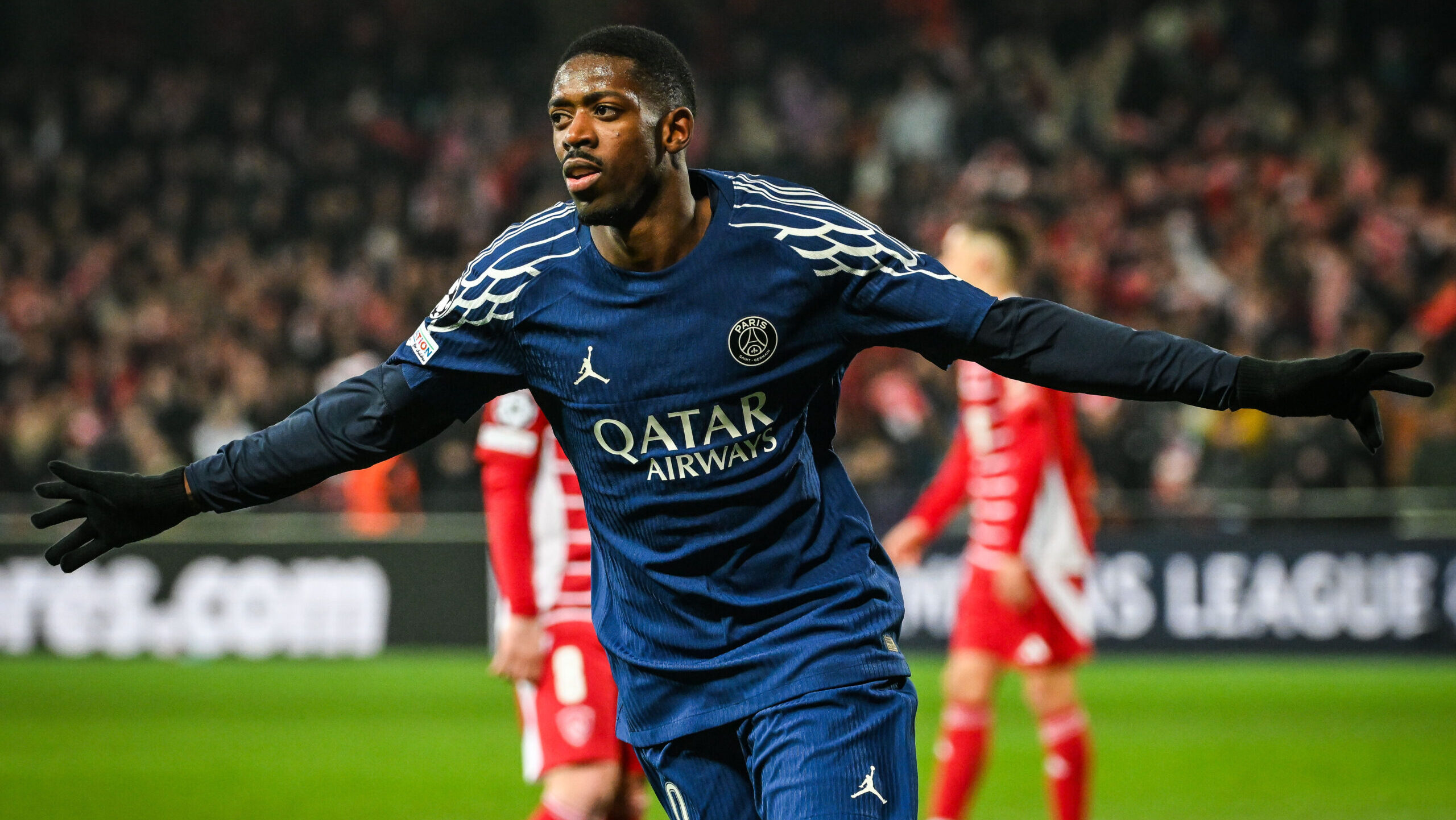 Ousmane DEMBELE of PSG celebrates his goal during the UEFA Champiuons League, Knockout phase play-offs football match between Stade Brestois 29 (Brest) and Paris Saint-Germain on 11 February 2025 at Roudourou stadium in Guingamp, France (Photo by /Sipa USA)
2025.02.11 Guingamp
Pilka nozna , liga mistrzow
Stade Brestois 29 - Paris Saint-Germain
Foto Matthieu Mirville/DPPI/IPA Sport 2/ipa-agency.net/SIPA USA/PressFocus

!!! POLAND ONLY !!!
