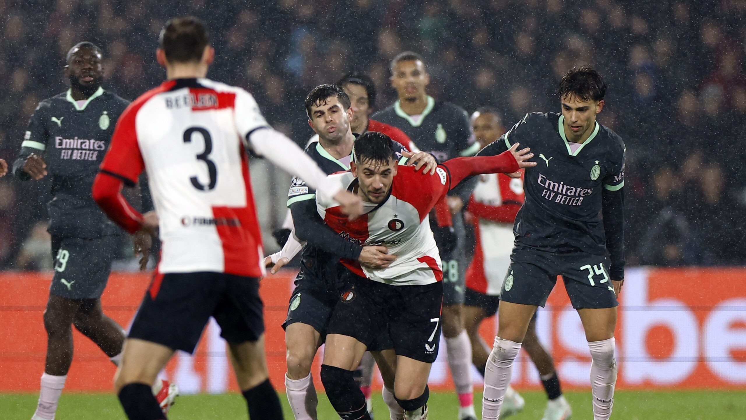 2/12/2025 - ROTTERDAM - (l-r) Christian Pulisic of AC Milan, Jacob Moder of Feyenoord, Joao Felix of AC Milan during the UEFA Champions League playoff match between Feyenoord and AC Milan at Feyenoord Stadion de Kuip on Feb. 12, 2025 in Rotterdam, Netherlands. ANP SEM VAN DER WAL /ANP/Sipa USA
2025.02.12 Rotterdam
pilka nozna Liga Mistrzow
Feyenoord - AC Milan
Foto ANP/SIPA USA/PressFocus

!!! POLAND ONLY !!!