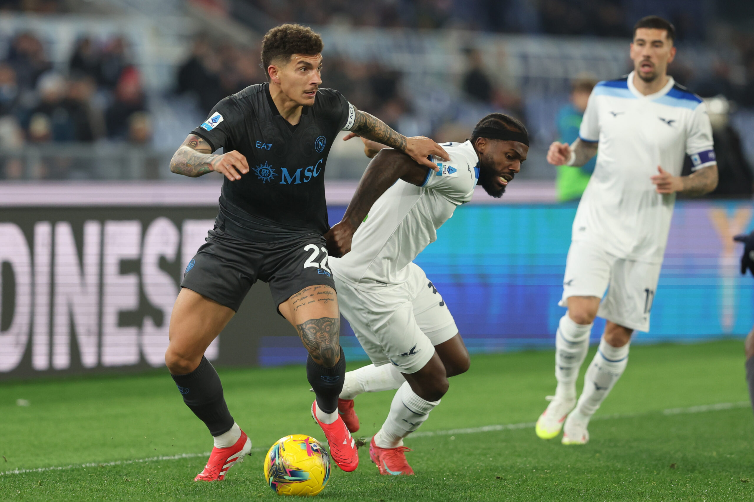 Rome, Italy 15.02.2025 : Nuno Tavares of Lazio, Giovanni Di Lorenzo of Napoli during Italian football championship Serie A Enilive 2024-2025 match SS Lazio vs SSC Napoli at Olympic stadium in Rome. (Photo by Marco Iacobucci/IPA Sport / ipa-agency.net/IPA/Sipa USA)