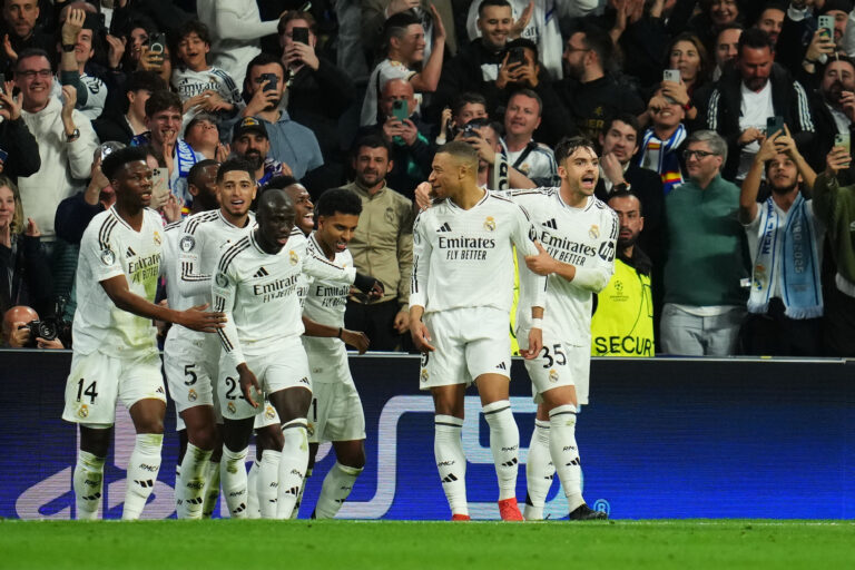 Kylian Mbappe of Real Madrid celebrates the 2-0 during the UEFA Champions League match, play off round, second leg, between Real Madrid and Manchester City played at Santiago Bernabeu Stadium on Feb 19, 2025 in Madrid Spain. (Photo by Bagu Blanco / PRESSINPHOTO)
2025.02.19 Madryt
pilka nozna Liga Mistrzow
Real Madryt - Manchester City
Foto Bagu Blanco/PRESSINPHOTO/SIPA USA/PressFocus

!!! POLAND ONLY !!!