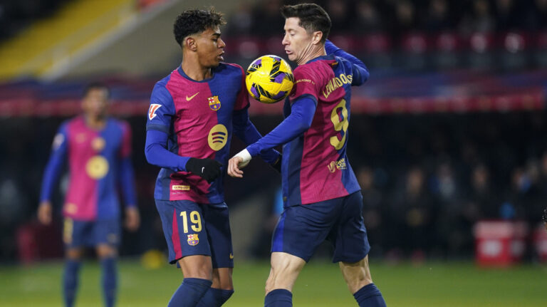 Lamine Yamal and Robert Lewandowski of FC Barcelona during the La Liga EA Sports match between FC Barcelona and CD Leganes played at Lluis Companys Stadium on December 15, 2024 in Barcelona, Spain. (Photo by Sergio Ruiz / Imago)  (Photo by pressinphoto/Sipa USA)
2024.12.15 Barcelona
pilka nozna liga hiszpanska
FC Barcelona - CD Leganes
Foto Sergio Ruiz/Imago/PRESSINPHOTO/SIPA USA/PressFocus

!!! POLAND ONLY !!!