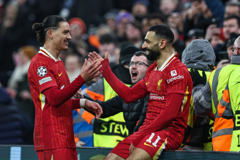 Mohamed Salah of Liverpool celebrates his goal to make it  1-0 during the UEFA Champions League - League Stage Liverpool v Lille at Anfield, Liverpool, United Kingdom, 21st January 2025

(Photo by Mark Cosgrove/News Images) in ,  on 1/21/2025. (Photo by Mark Cosgrove/News Images/Sipa USA)
2025.01.21 Liverpool
pilka nozna Liga Mistrzow
FC Liverpool - Lille OSC
Foto Mark Cosgrove/News Images/SIPA USA/PressFocus

!!! POLAND ONLY !!!